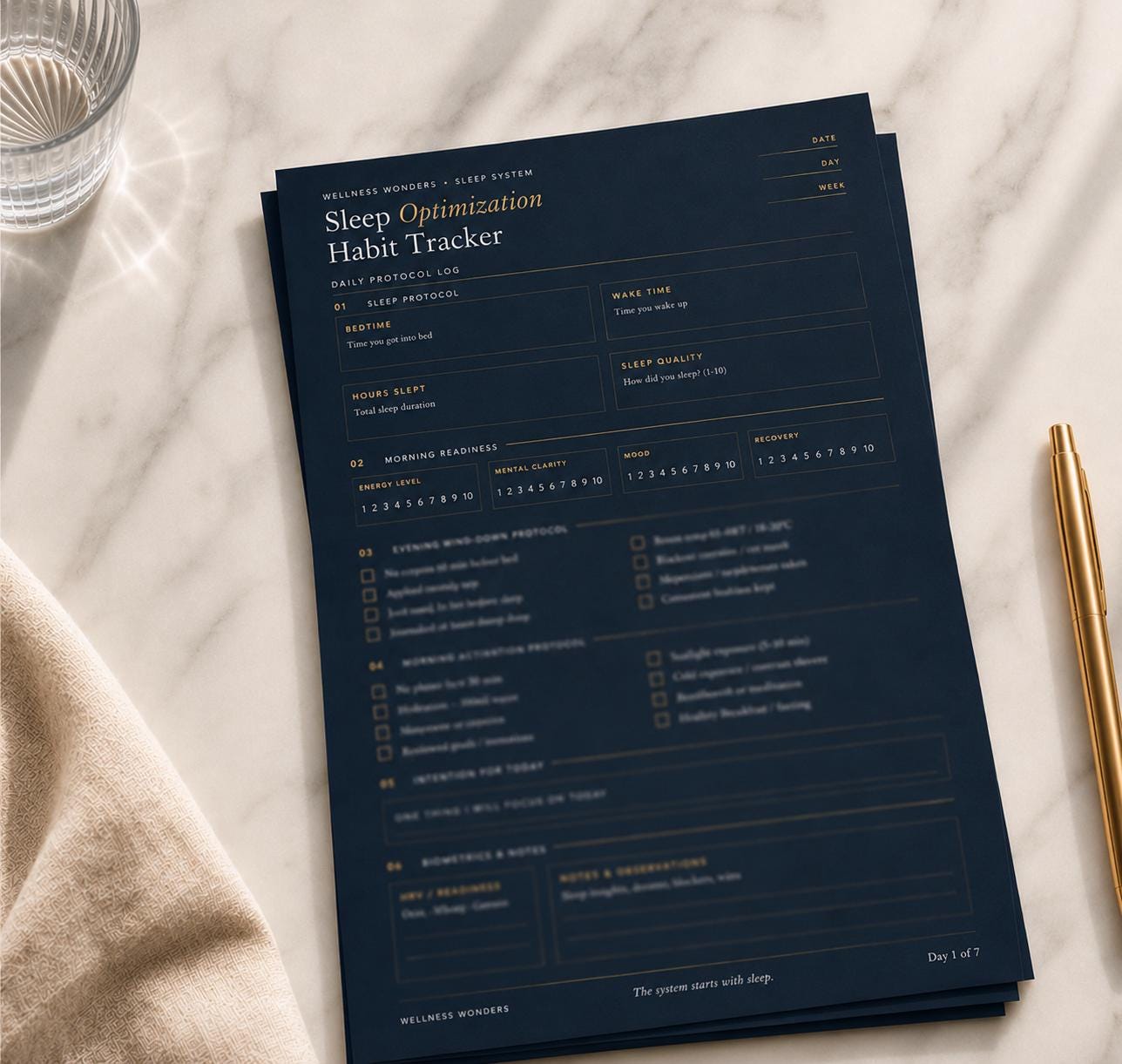 Sleep Optimization Habit Tracker daily log PDF